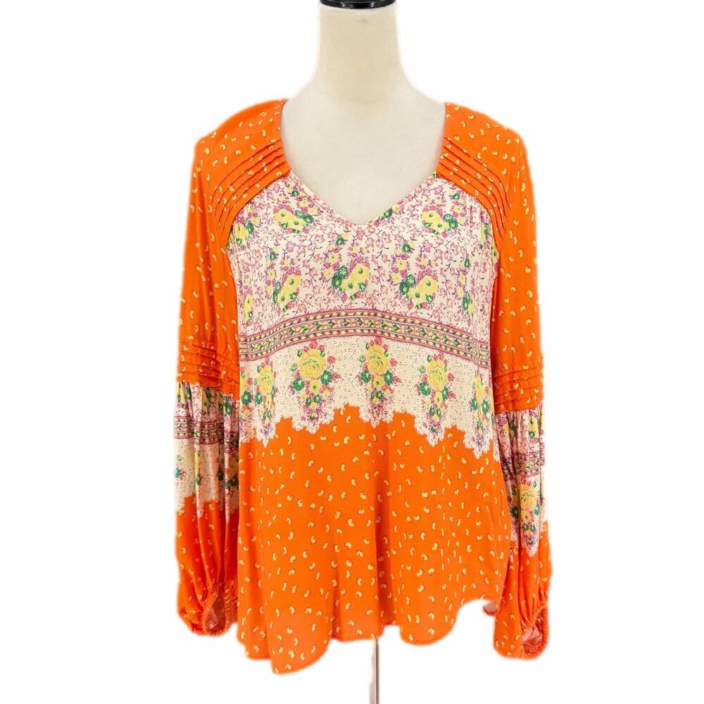 Maeve Anthropologie Orange Floral Paisley Peasant Cottagecore Boho Blouse Top